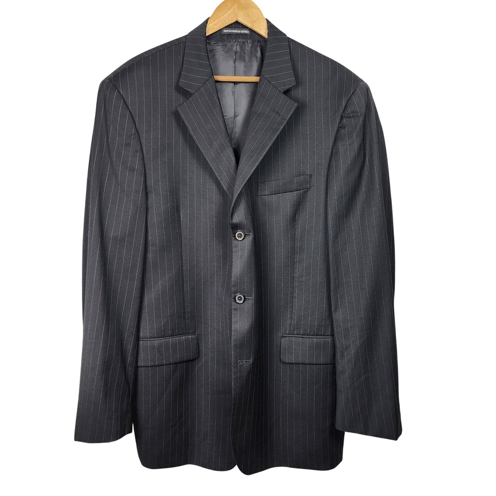 Andrew Fezza‎ Pinstripe Jacket Blazer 44L Super 100s Wool Gray Business Office